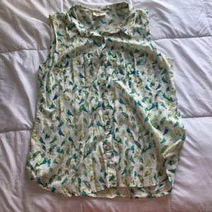 LOFT Sleeveless Button Down Bird Print Shirt